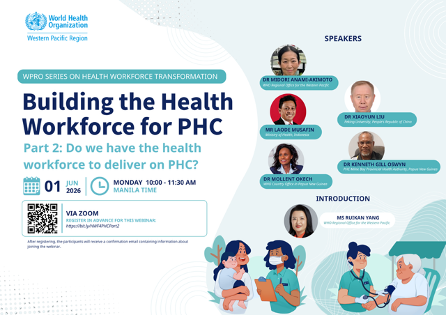 WPRO Webinar promotional poster - Building the Health Workforce for PHC, 1 June 2026